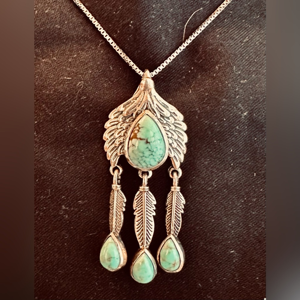 Artisan Crafted Blue Moon Turquoise Eagle Pendant in Sterling Silver 3.30 ctw